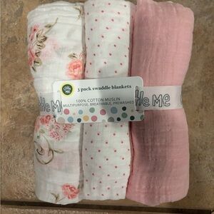Little Me Floral and Polka Dot Swaddle Blanket Trio